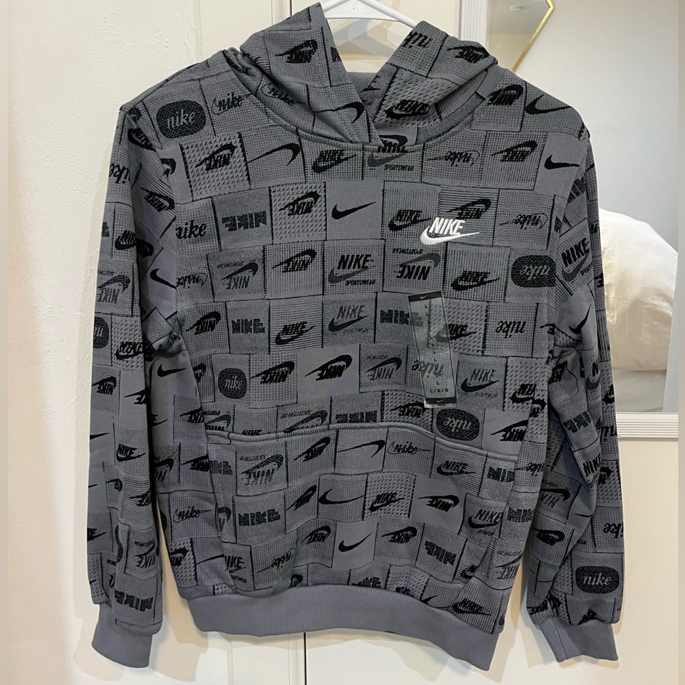 Nike Charcoal and Black Patterned Hoodie